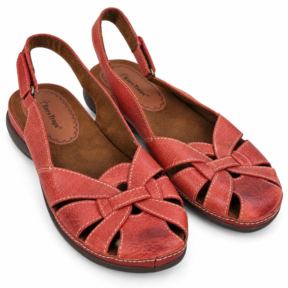 Bare Traps Daya Sandals Women 10M Red Leather Slingback Fisherman Boho Comfort